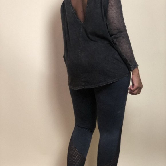 (NWT) Mineral Wash Fishnet Mesh Sleeve Top - Picture 8 of 9